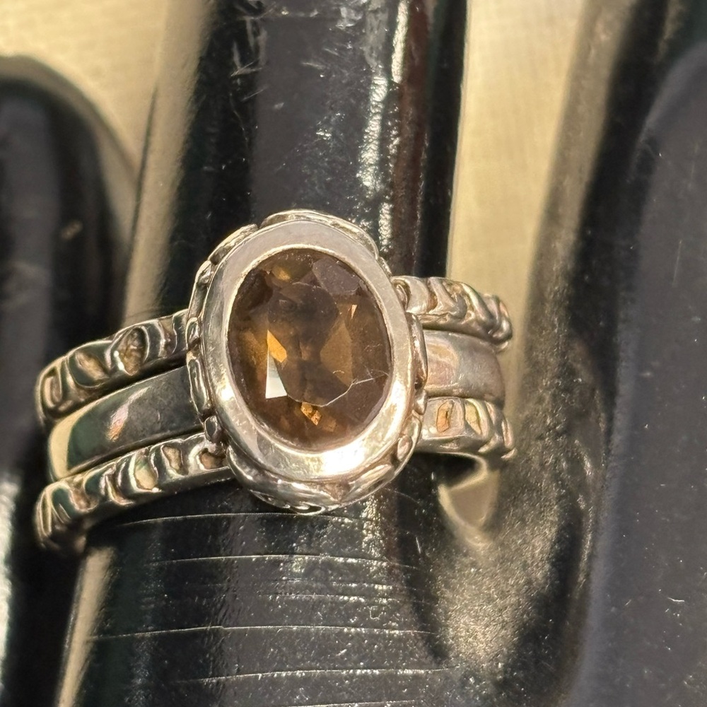 3  925 Silver Rings, one with Smokey purple/brown amethyst